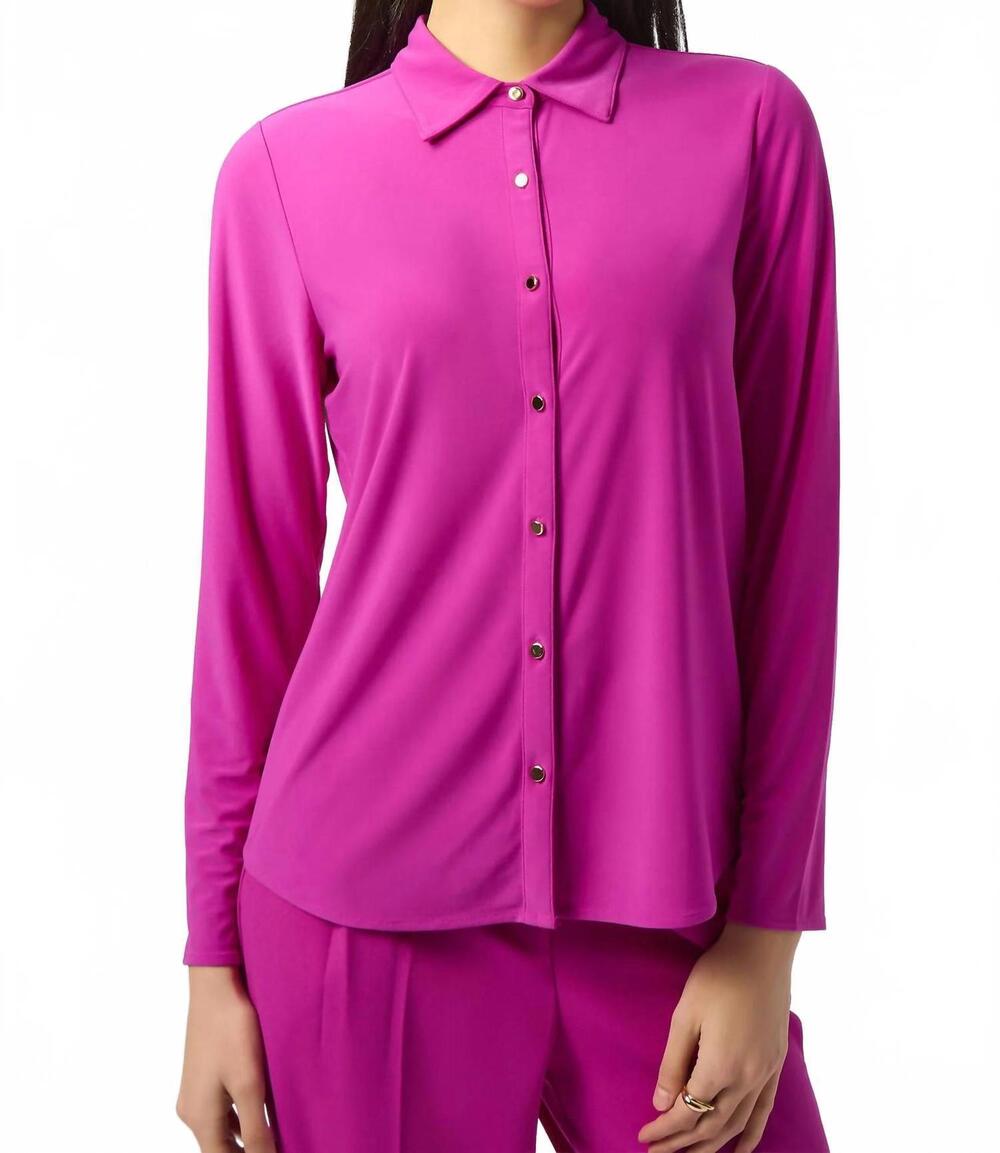 NEW JOSEPH RIBKOFF silky knit button front long sleeve top in cosmos